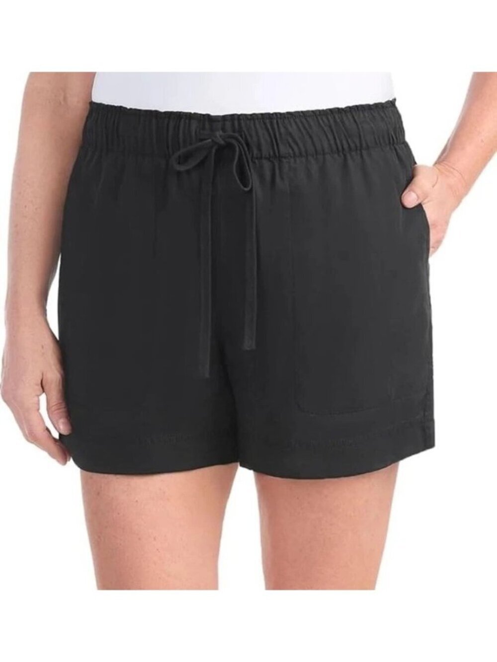 Hilary Radley Women's L Black Tencel Pull-On Shorts With Pockets Mid Rise P0254